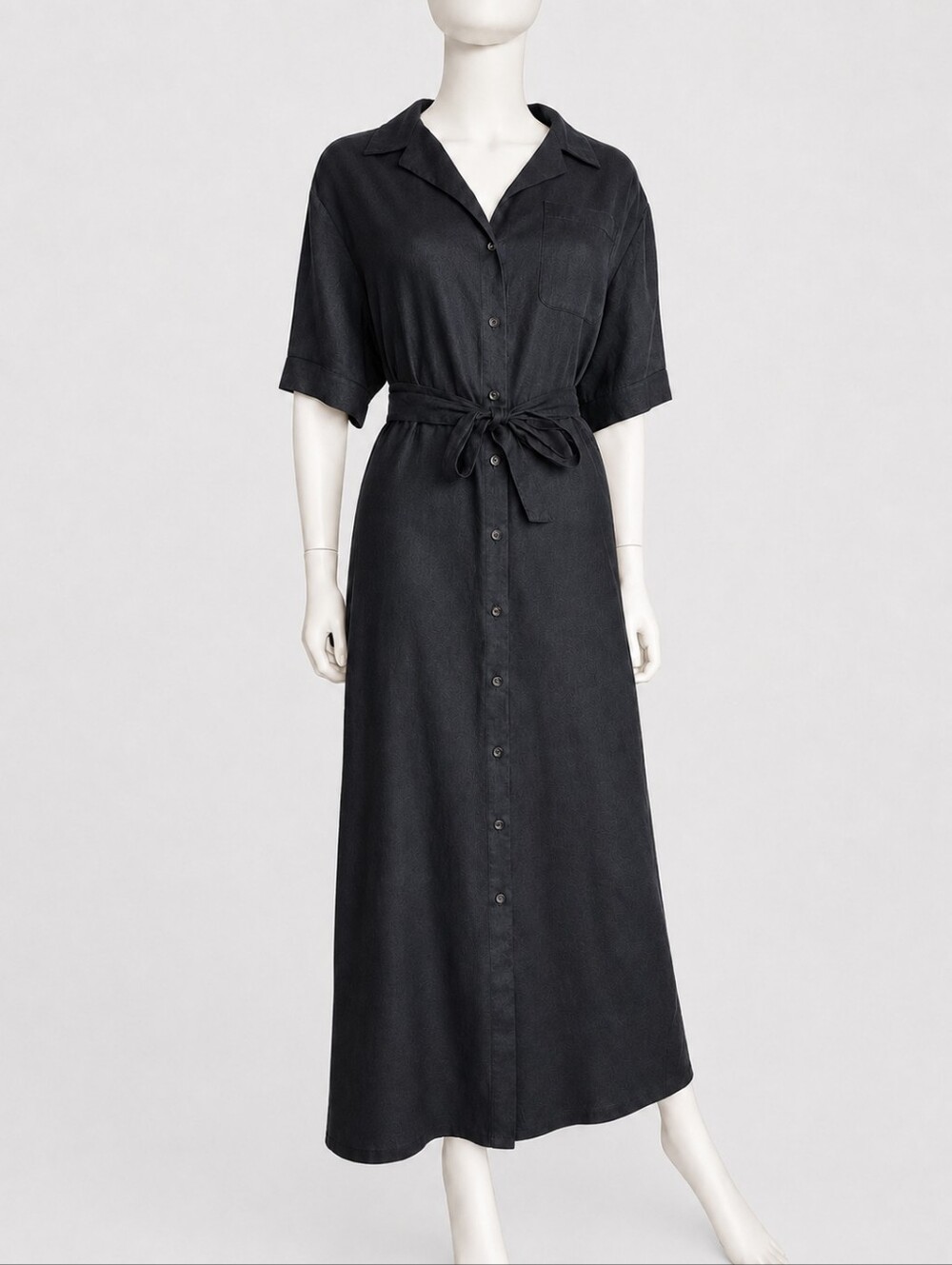 DISSH | Black 100% Linen Oversized Shirt Maxi Dress US 4